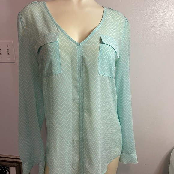 Candies Teal Sheer V-Neck Blouse Size L - Picture 3 of 6